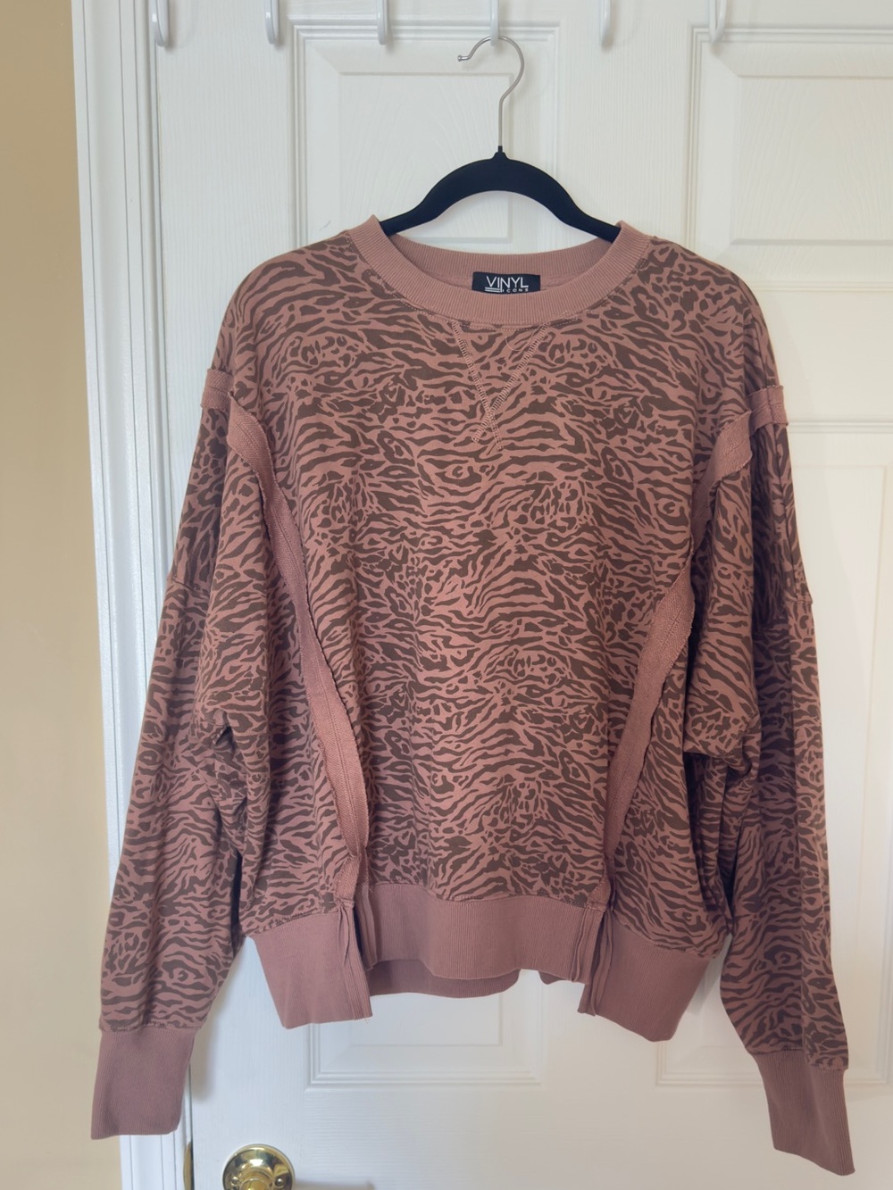 VINYL Mauve Animal-Print Crewneck Sweater
